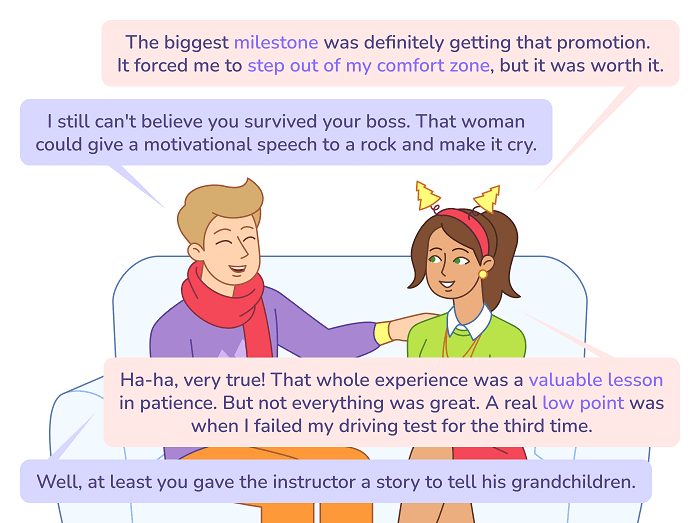 Комикс 2 для статьи «Подводим итоги года: как говорить о достижениях и воспоминаниях»: Взлеты и падения