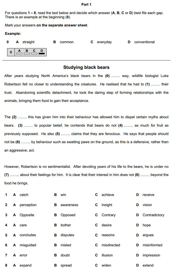 CAE: Reading and Use of English, задание 1