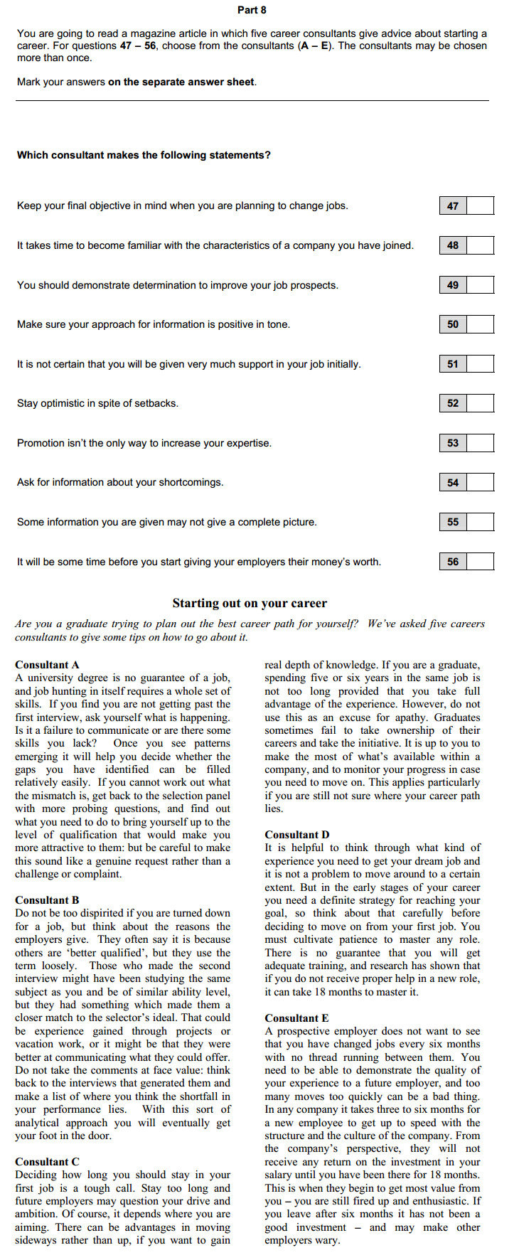 CAE: Reading and Use of English, задание 8
