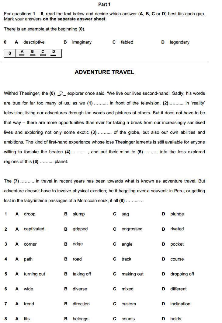 CPE: Reading and Use of English, задание 1