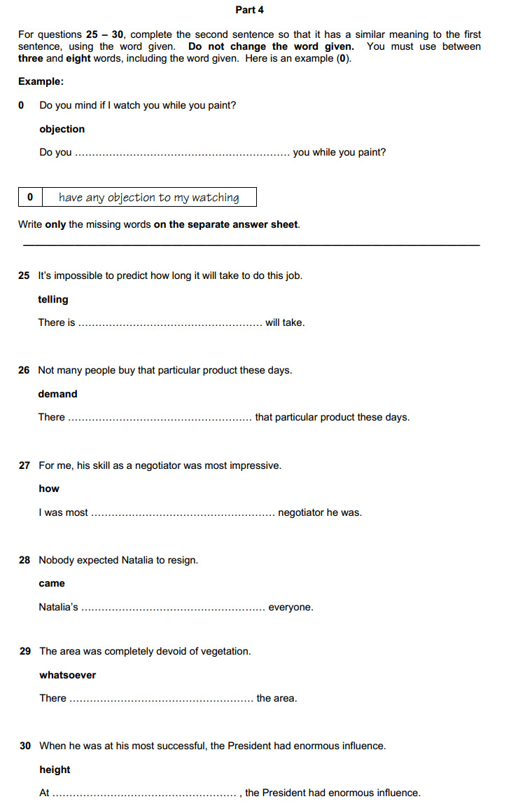 CPE: Reading and Use of English, задание 4