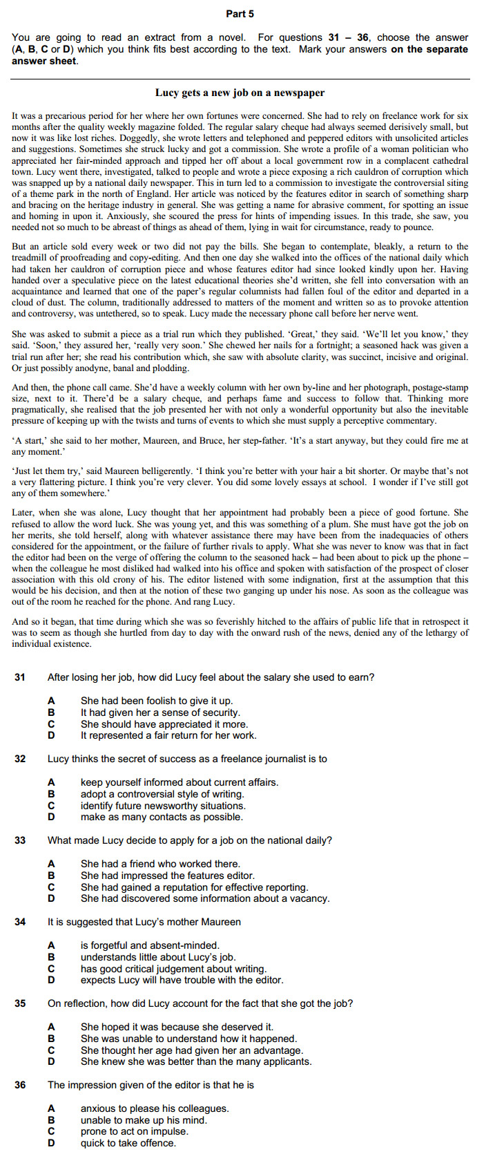 CPE: Reading and Use of English, задание 5