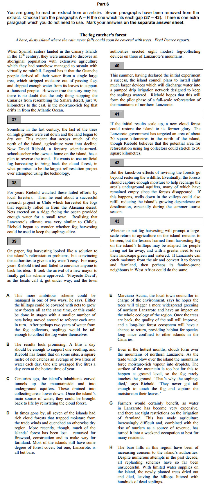 CPE: Reading and Use of English, задание 6