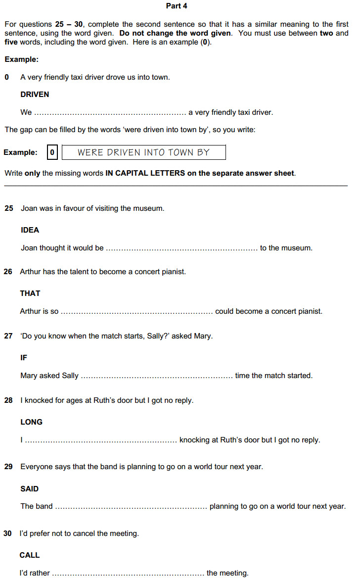 Reading and Use of English, часть 4