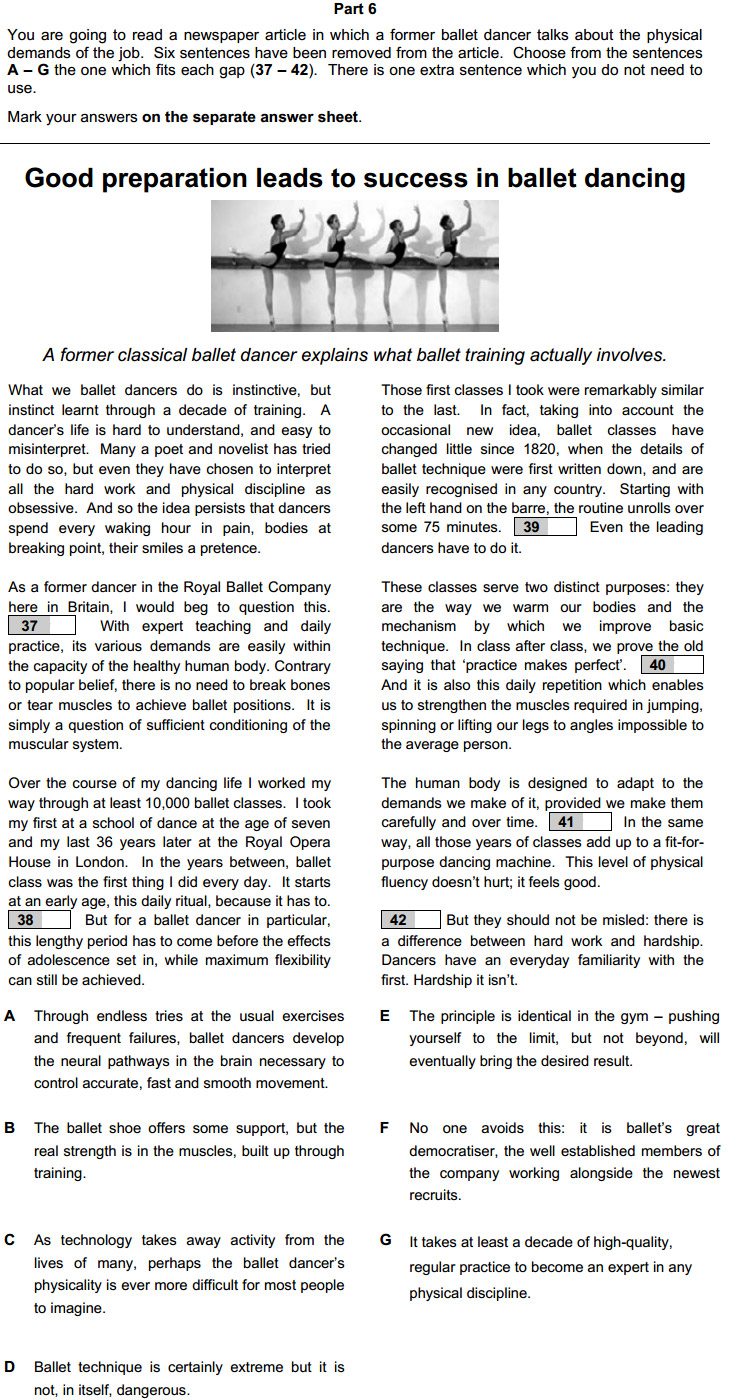 Reading and Use of English, часть 6